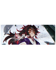 Anime mouse pad 32x12 inches featuring Kokushibo from Demon Slayer, showcasing his six amber eyes and swirling crimson details.