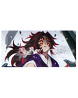 Anime mouse pad featuring Kokushibo from Demon Slayer, size 32x16 inches, showcasing his six amber eyes in stunning detail.