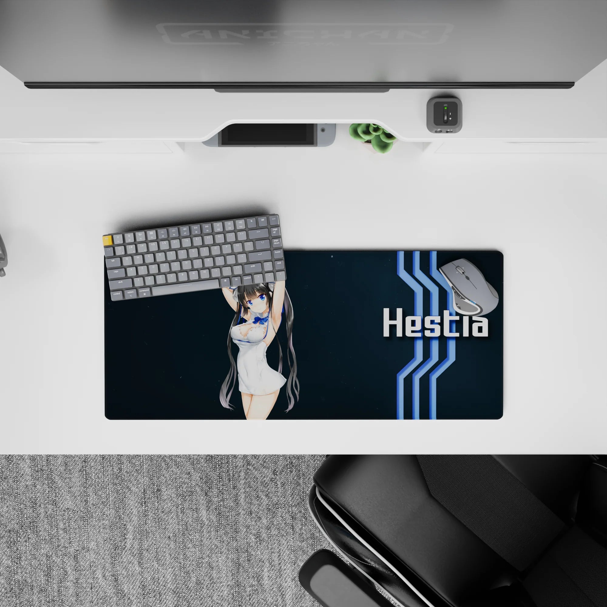 28x12 inches desk mouse pad in deep navy, crisp white lettering, and electric-blue stripes for a clean sci-fi vibe.