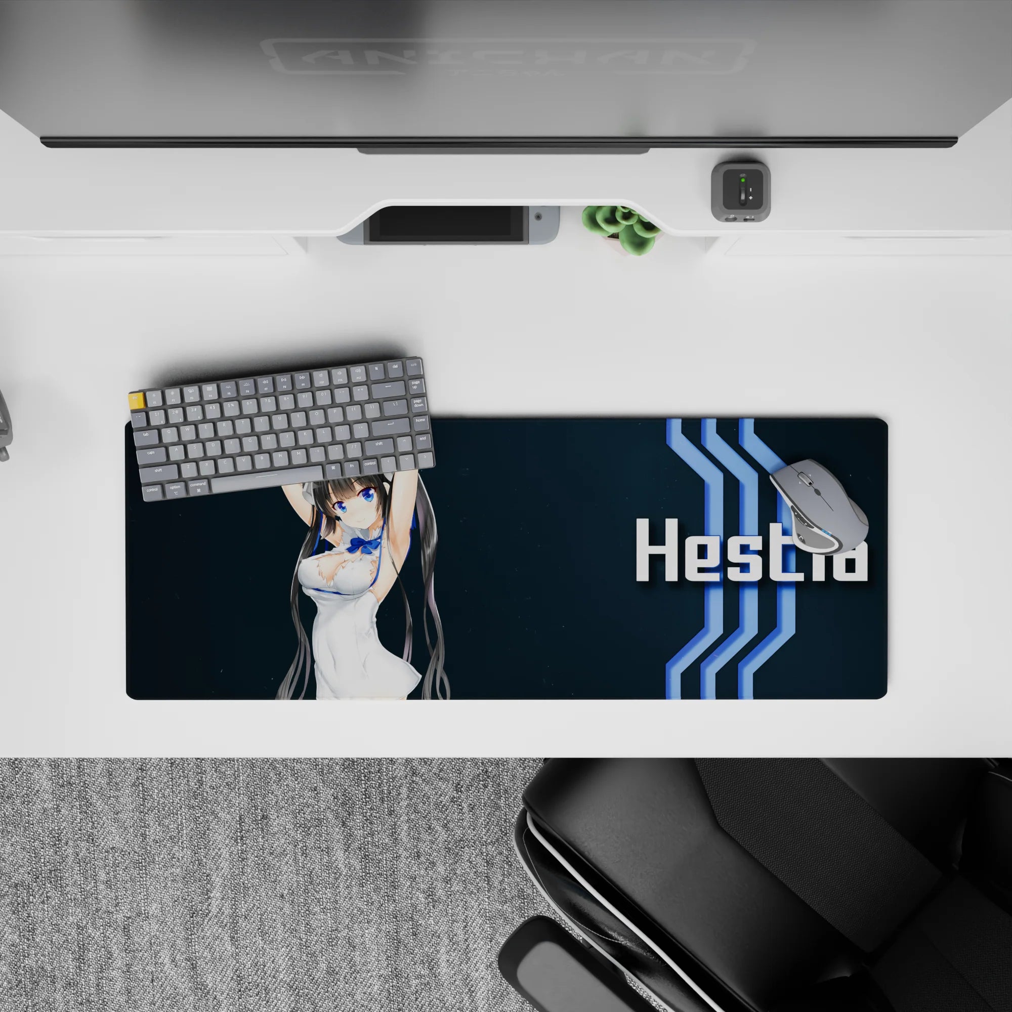 32x12 inches extended mouse pad in dark spacey navy with crisp white lettering and electric-blue accents.
