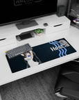 32x12 inches Hestia DanMachi mouse pad, cute twin tails and mischievous pose on a sleek sci-fi background.