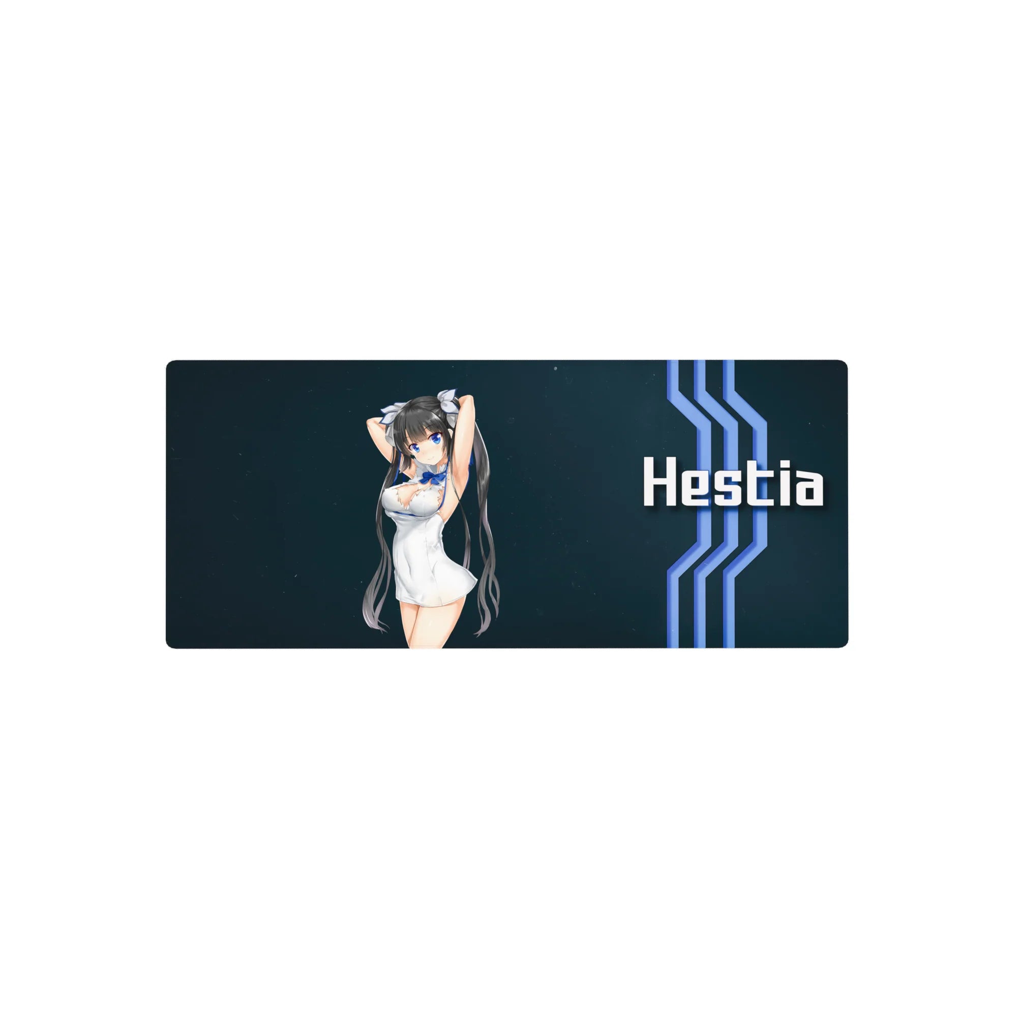 28x12 inches anime girl mouse pad with twin-tail character on deep navy sci-fi background and white text.