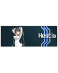 32x12 inches anime girl desk mouse pad with deep navy sci-fi backdrop, white text, blue stripes.