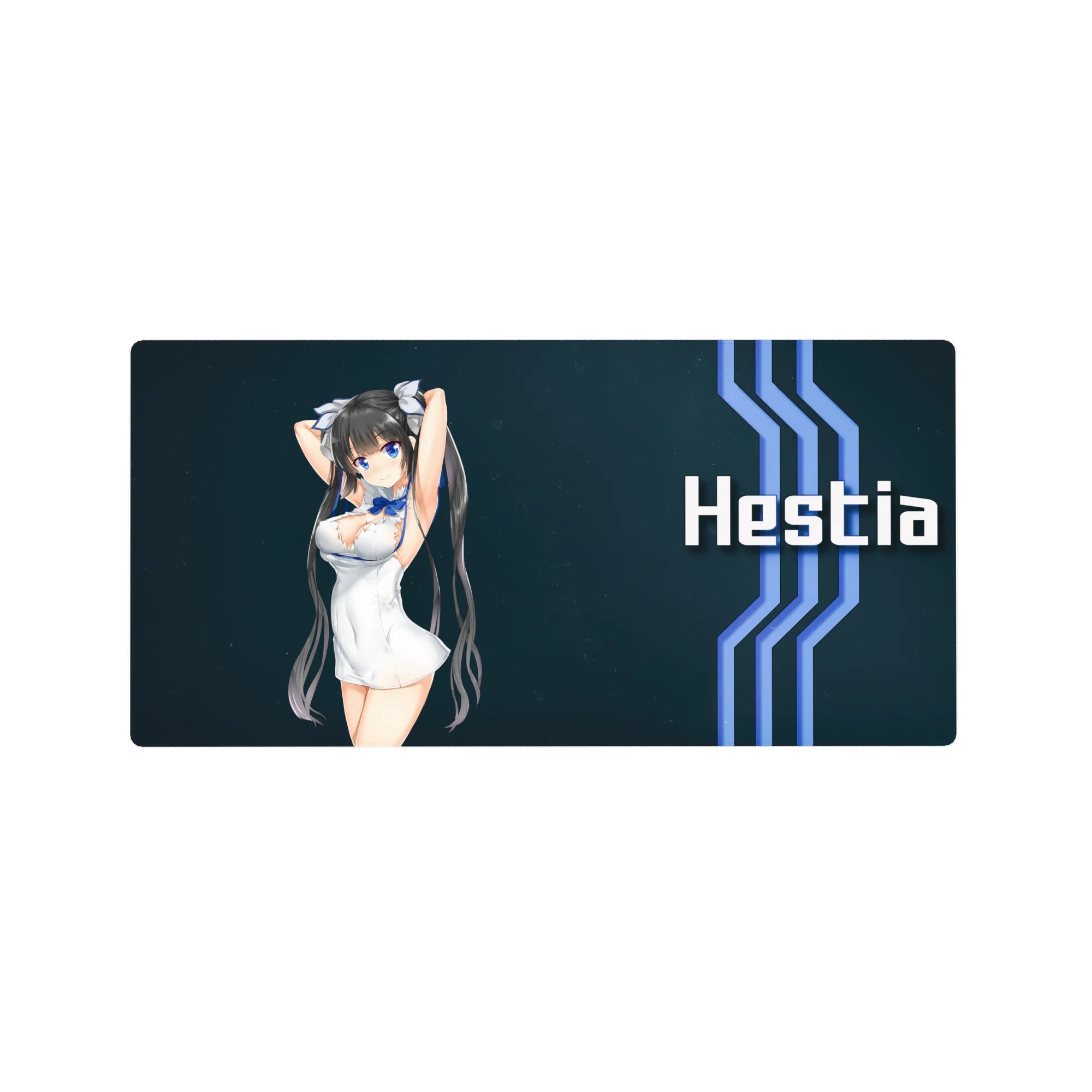 32x16 inches anime girl mouse pad with twin-tail character on deep navy space background and bold lettering.