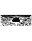 32x12 inches anime mouse pad with black sun over shattered city, swirling vortex sky, panoramic ruins.