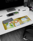 32x12 inches anime girl mouse pad featuring smiling orange-haired bride under sunny golden archway with flowers.