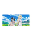 28x12 inches anime girl mouse pad with Hestia and Ais Wallenstein relaxing in a meadow scene.