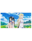 32x16 inches anime girl mouse pad with two girls in white outfits lounging in a sunny meadow.