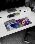 Shiro cuddled beside Sora with his hand reaching out on an anime girl mouse pad 28x12 inches.