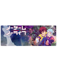 No Game No Life anime girl mouse pad 32x12 inches with Shiro and Sora, neon feather burst backdrop.