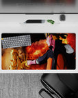 32x16 inches anime mouse pad in crimson clouds, ember specks, and deep shadows for a warm heroic vibe.
