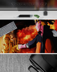 40x20 inches anime desk pad in crimson clouds, ember specks, and deep shadowy space for a warm bold vibe.