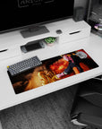Naruto Uzumaki reaching toward glowing Kurama Mode on an anime mouse pad 32x12 inches.