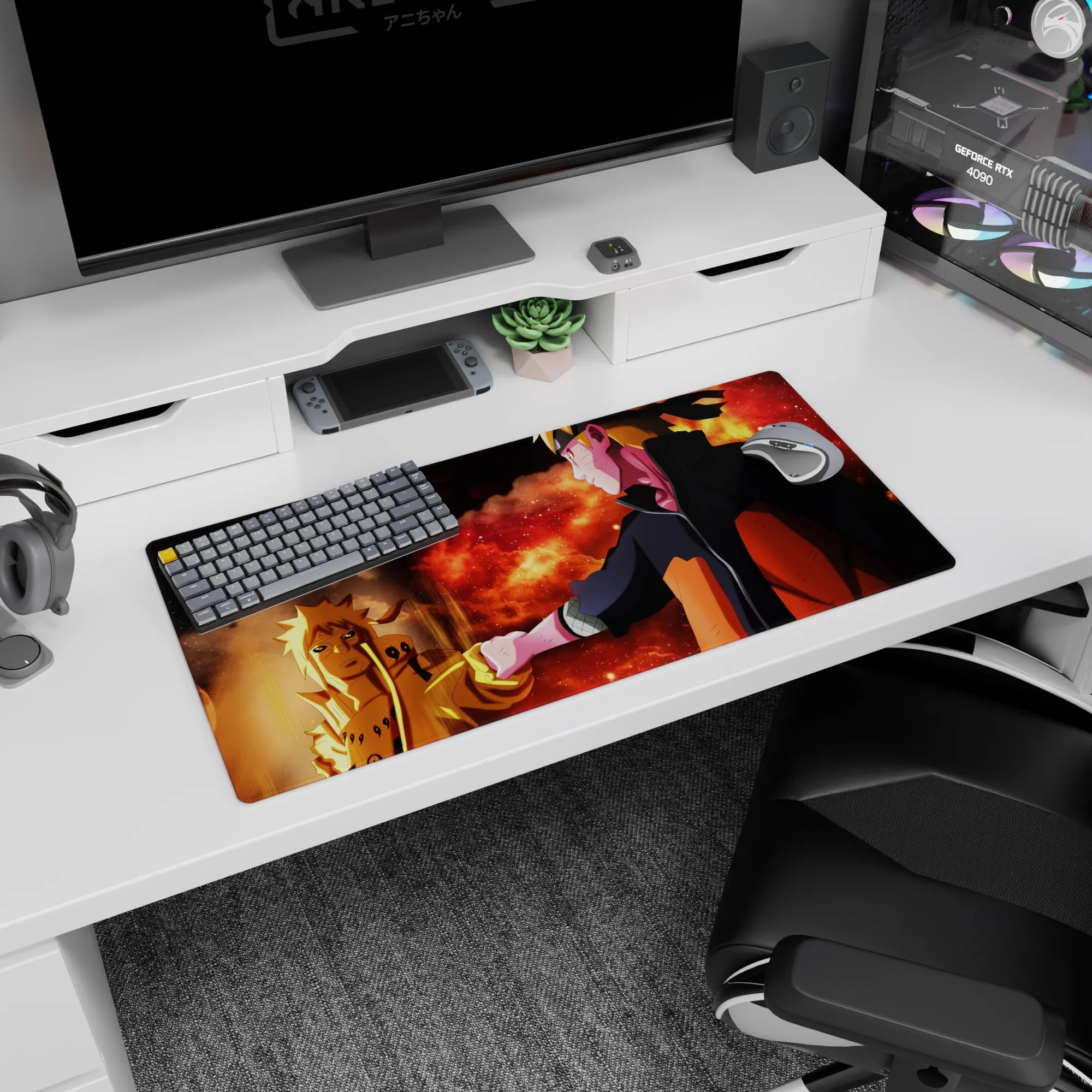 32x16 inches Naruto Uzumaki reaching for his glowing Kurama Mode self, dramatic red cloud scene mouse pad.