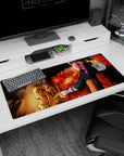 Naruto Uzumaki reaching toward his glowing Kurama Mode self on a 36x16 inches anime desk pad.