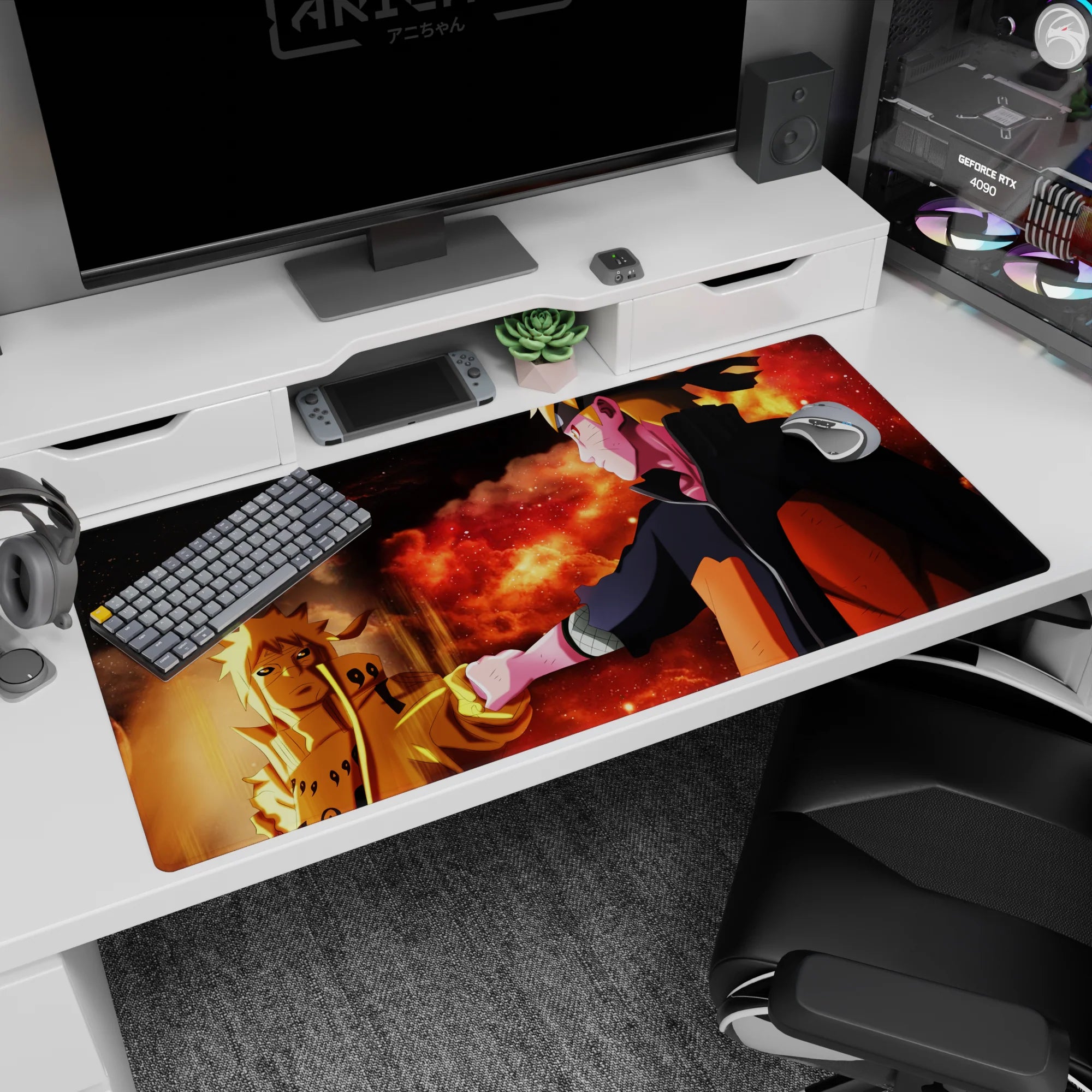 40x20 inches Naruto desk pad showing Naruto Uzumaki touching his glowing Kurama Mode self, promise kept scene.