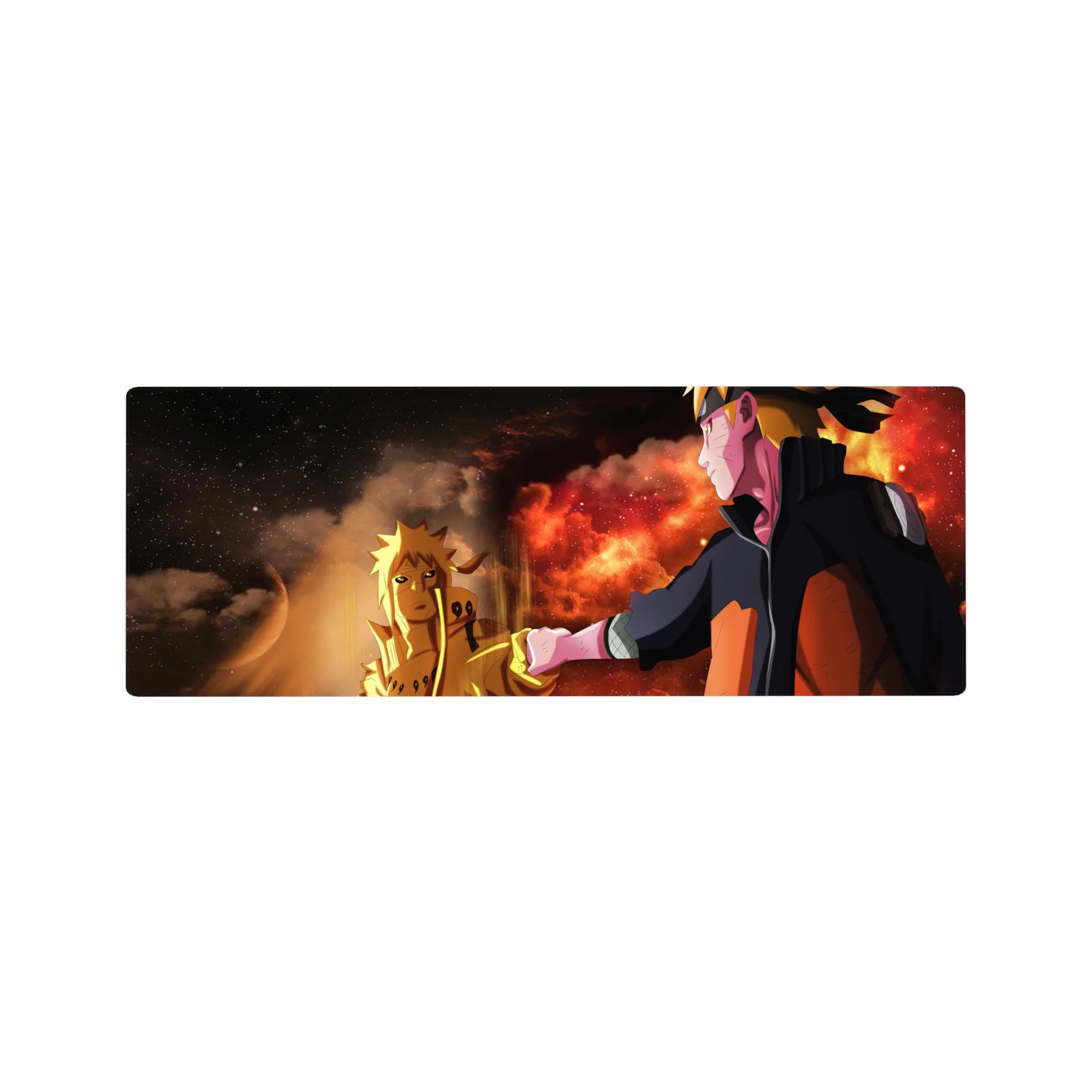 Naruto Shippuden anime mouse pad 32x12 inches with Uzumaki reach scene and crimson cloud backdrop.