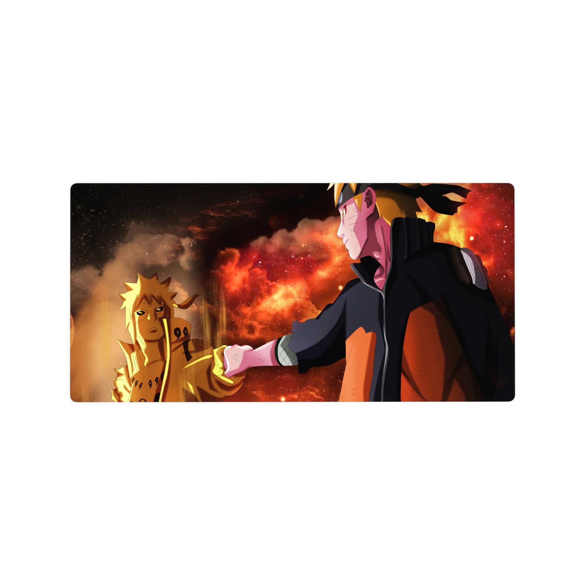 32x16 inches Naruto Shippuden anime mouse pad with fiery cloud backdrop and glowing Kurama Mode design.