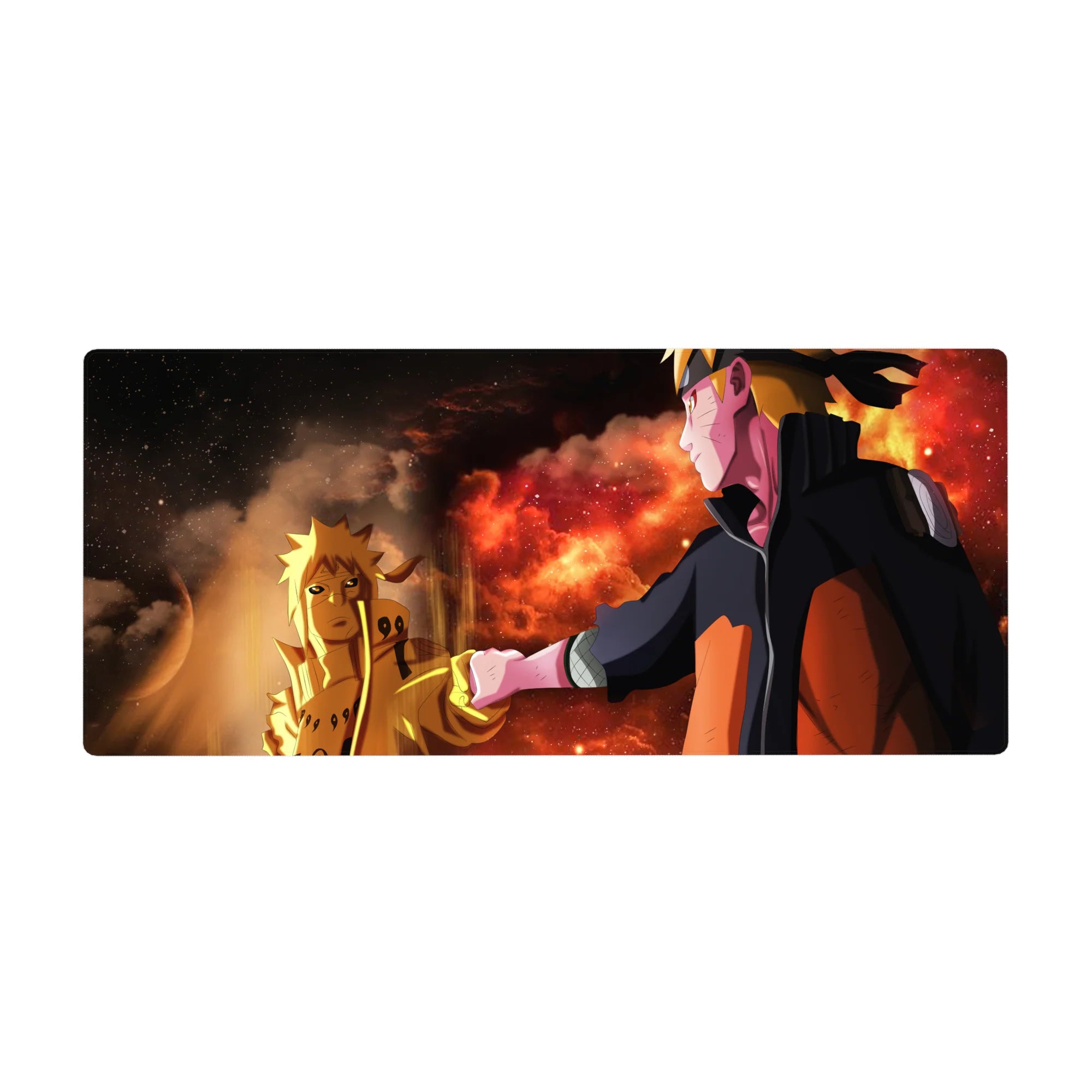Naruto Shippuden 36x16 inches anime desk pad with Kurama Mode reach scene and crimson cloud backdrop.