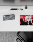 Gothic red-toned anime girl mouse pad 14x10 inches with deep shadows, honey drip, cozy chaos vibe.