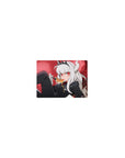 Classic anime girl mouse pad 14x10 inches with white-haired demon girl, horns, crown, books and skull decor.
