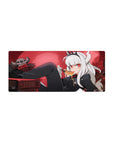 28x12 inches anime girl mouse pad with white-haired demon girl, horns, crown, books, and skull decor.