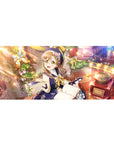 36x16 inches anime girl desk pad with glasses, ribbons, rose garlands, and sparkly bokeh café scene.