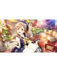Anime girl desk pad 40x20 inches with glasses, ribbons, rose garlands, bokeh, and cozy café journal scene.