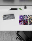 14x10 inches classic anime girl mouse pad in smoky black, violet neon, icy white, and molten red tones.