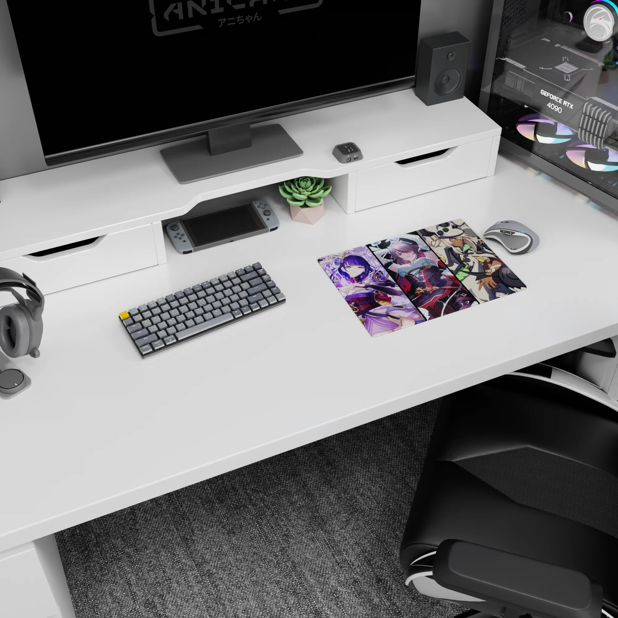 14x10 inches classic anime girl mouse pad showing five bold female warriors lined up like a poster.