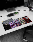 32x12 inches anime girl mouse pad showing a lineup of five fierce girls like a collector poster on your desk.