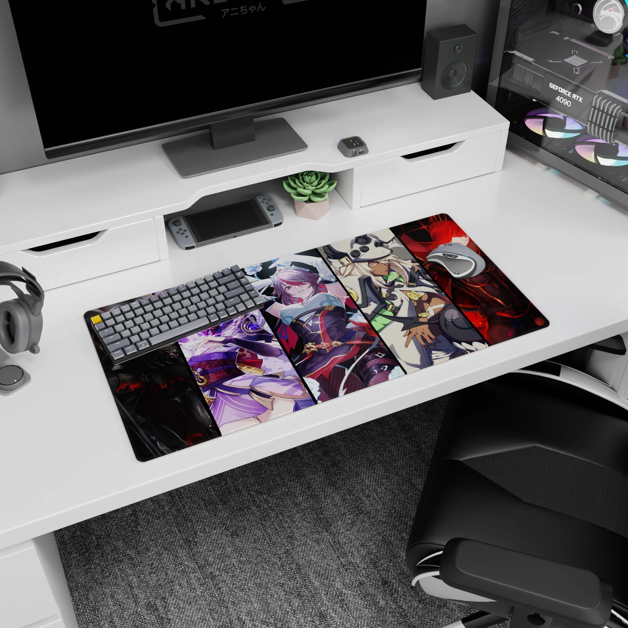 32x16 inches anime girl mouse pad featuring a five-girl collector-poster scene with sleek futuristic accents.