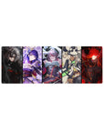32x12 inches anime girl mouse pad with five bold heroines in lace, armor, ribbons, and sci-fi accents.