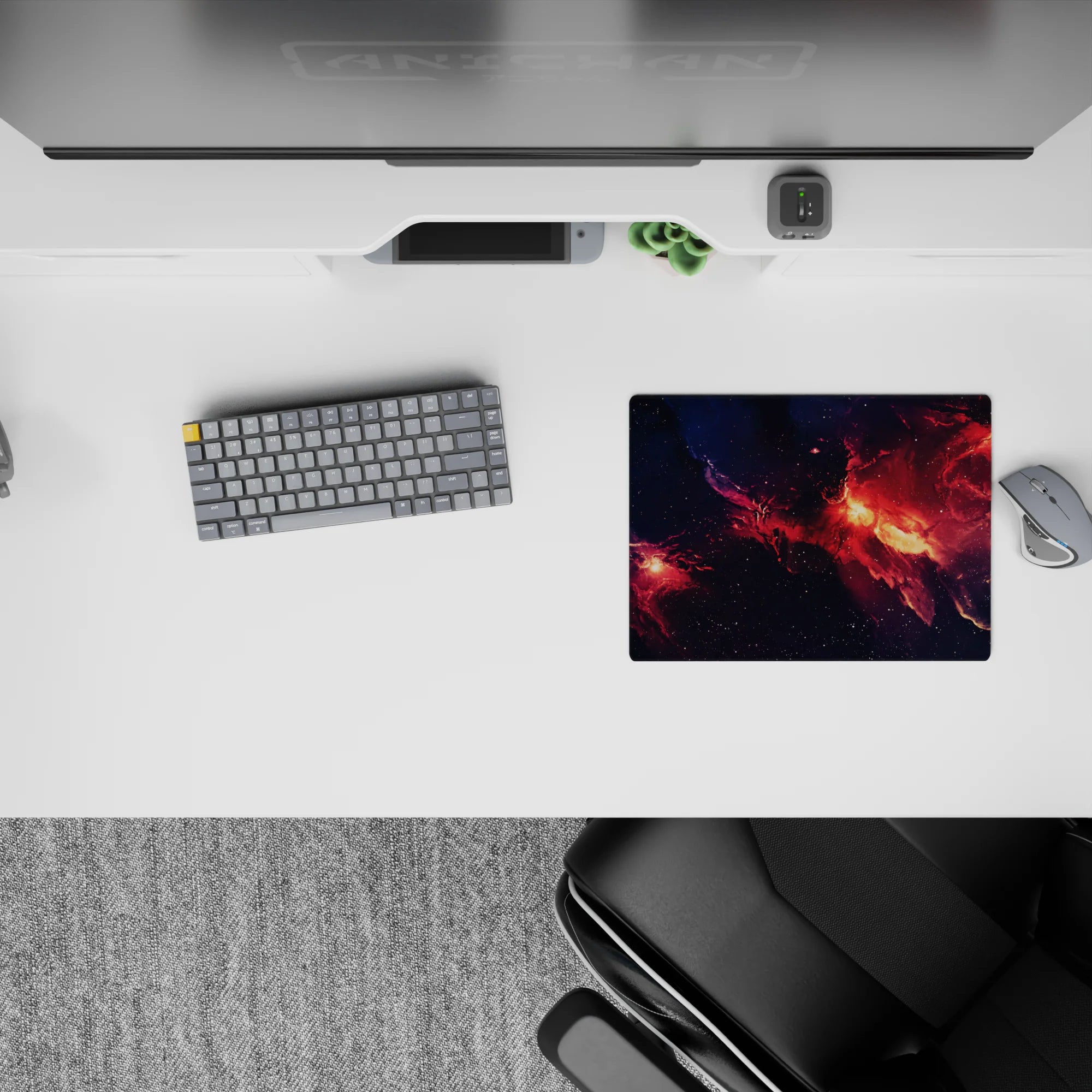 Classic 14x10 inches mouse pad in inky navy with ember red and glowing orange clouds.