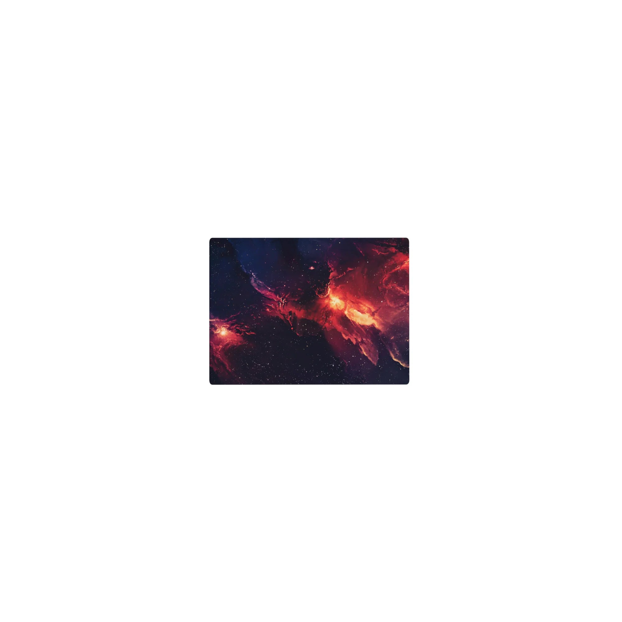 Midnight cosmos nebula mouse pad, classic 14x10 inches, with stars and smoky swirls.