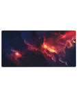 Midnight cosmos nebula desk mouse pad, starry smoky swirls, 32x16 inches.