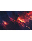 Midnight cosmos nebula desk pad 40x20 inches with smoky swirls and tiny star speckles.