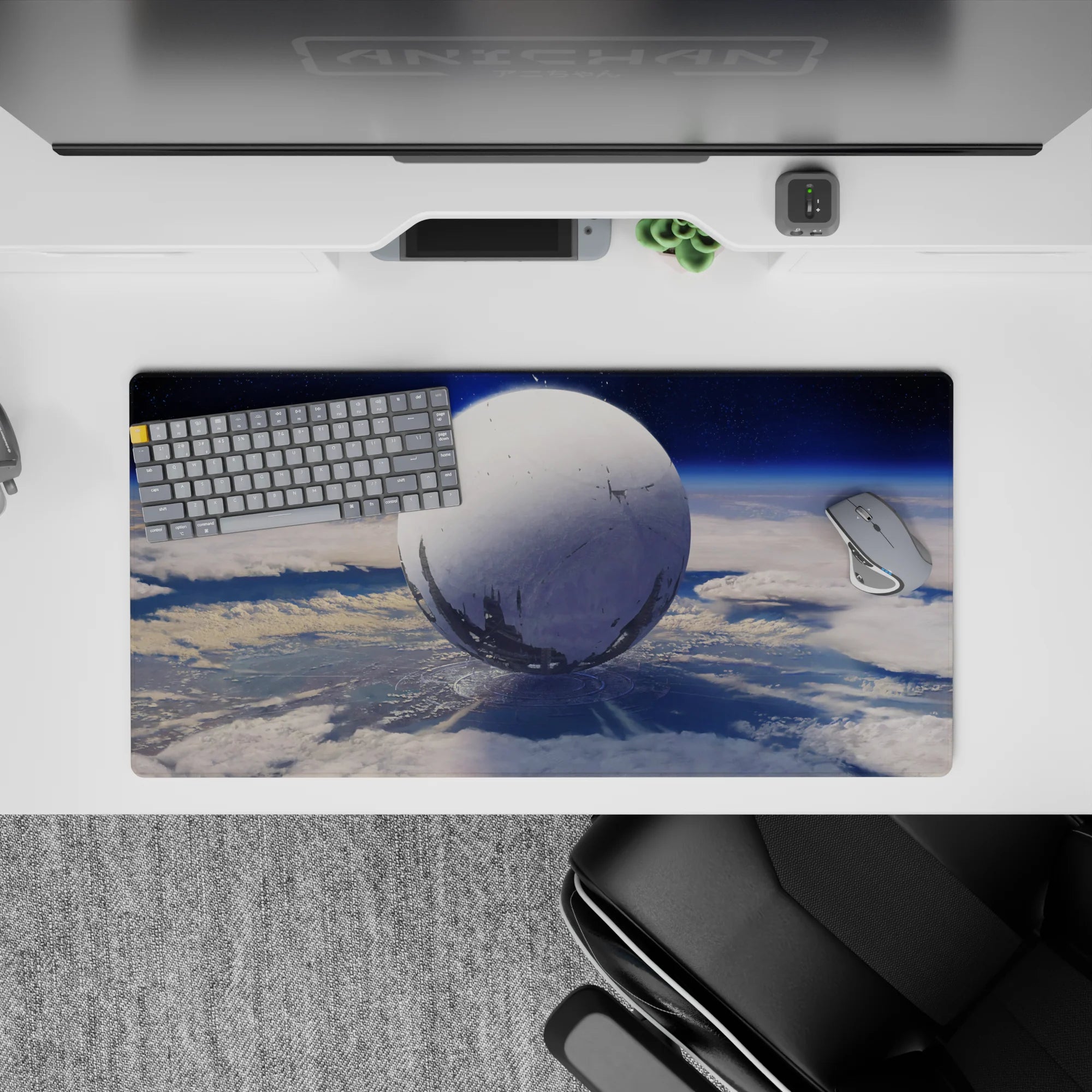 Calm deep blue gradient sci-fi mood mouse pad 32x16 inches, dreamy clean look for a cozy desk setup.