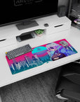 Retrowave - Vaporwave Deskmat | Mousepad | Deskpad - Cyber City Guardian - AniChan