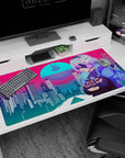 Retrowave - Vaporwave Deskmat | Mousepad | Deskpad - Cyber City Guardian - AniChan