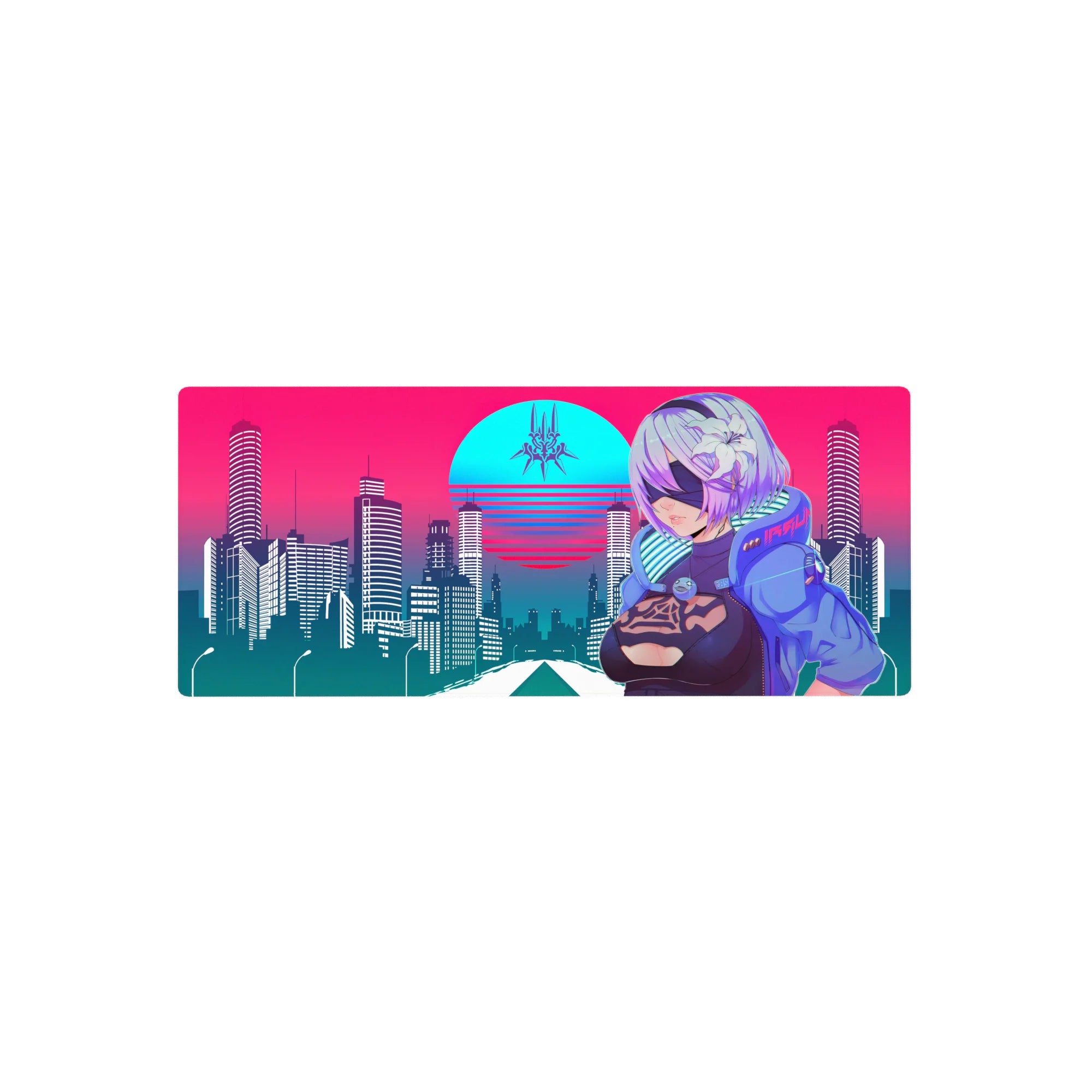 Retrowave - Vaporwave Deskmat | Mousepad | Deskpad - Cyber City Guardian - AniChan