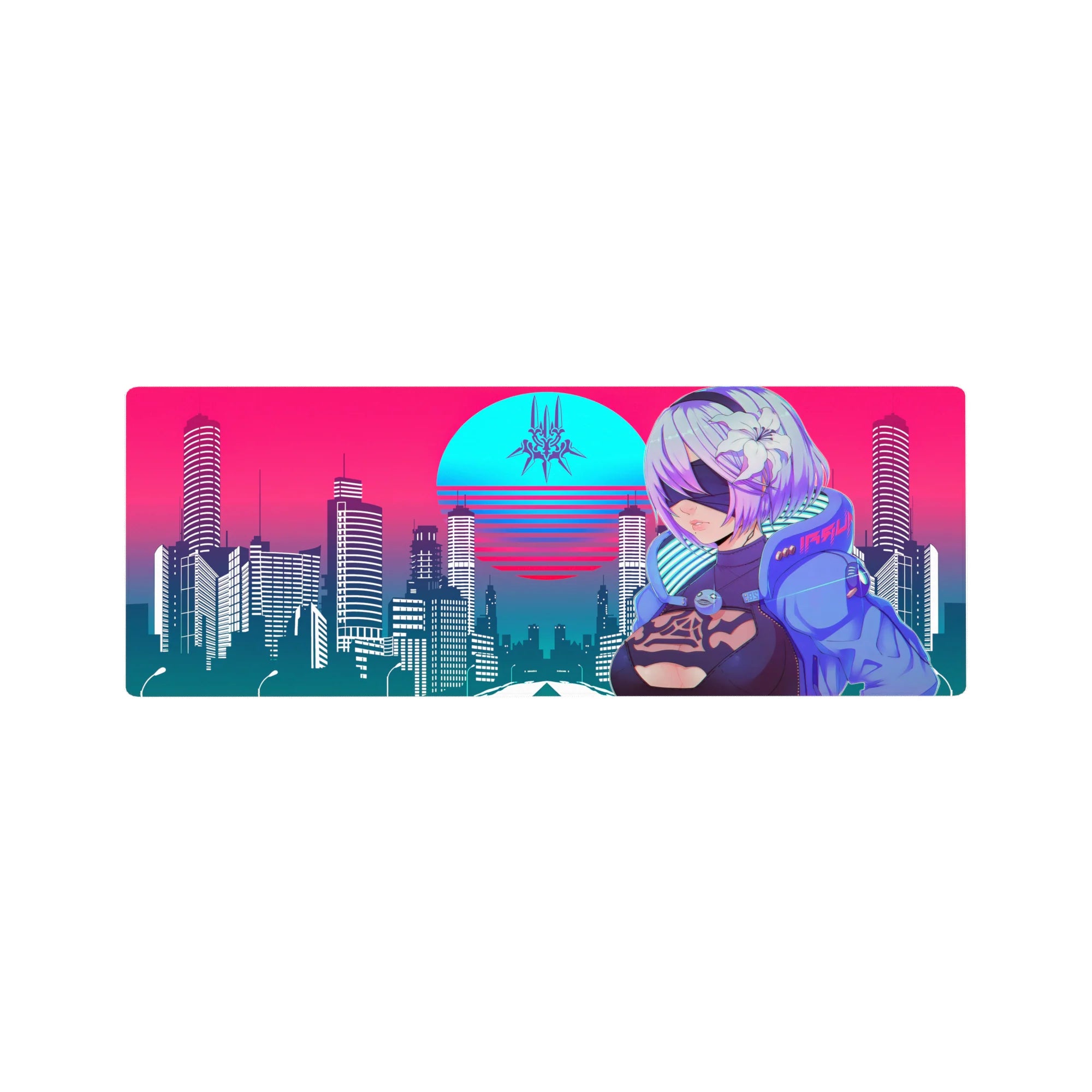 Retrowave - Vaporwave Deskmat | Mousepad | Deskpad - Cyber City Guardian - AniChan