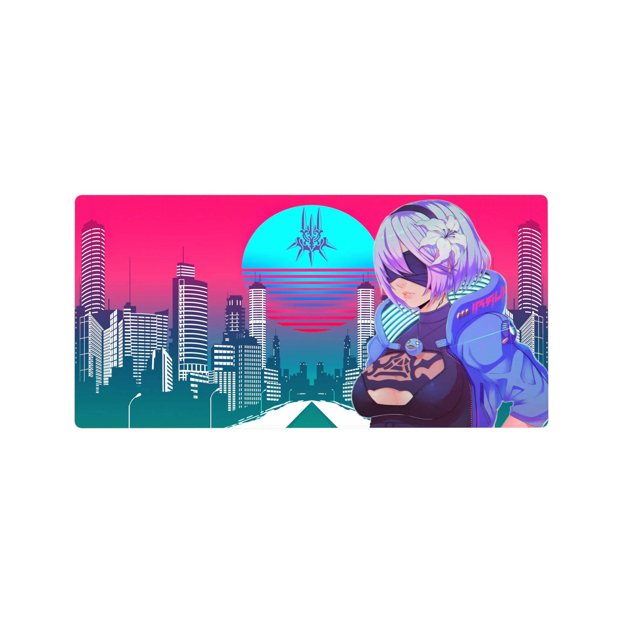 Retrowave - Vaporwave Deskmat | Mousepad | Deskpad - Cyber City Guardian - AniChan