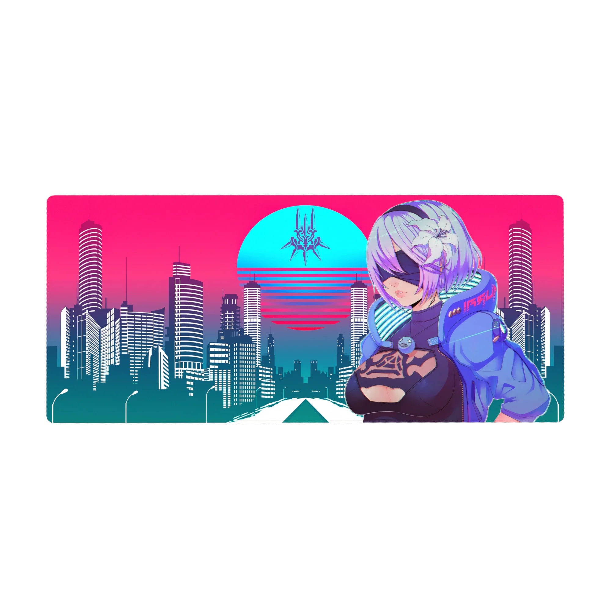 Retrowave - Vaporwave Deskmat | Mousepad | Deskpad - Cyber City Guardian - AniChan