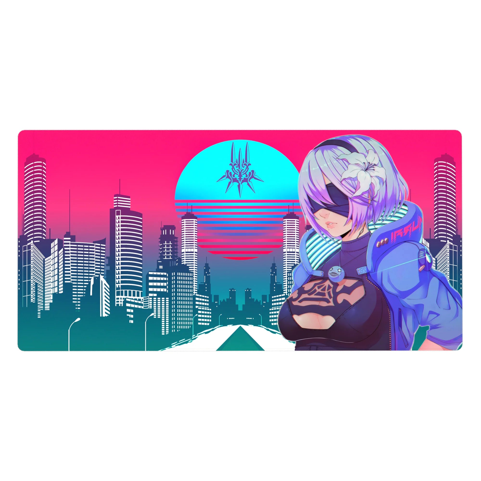 Retrowave - Vaporwave Deskmat | Mousepad | Deskpad - Cyber City Guardian - AniChan