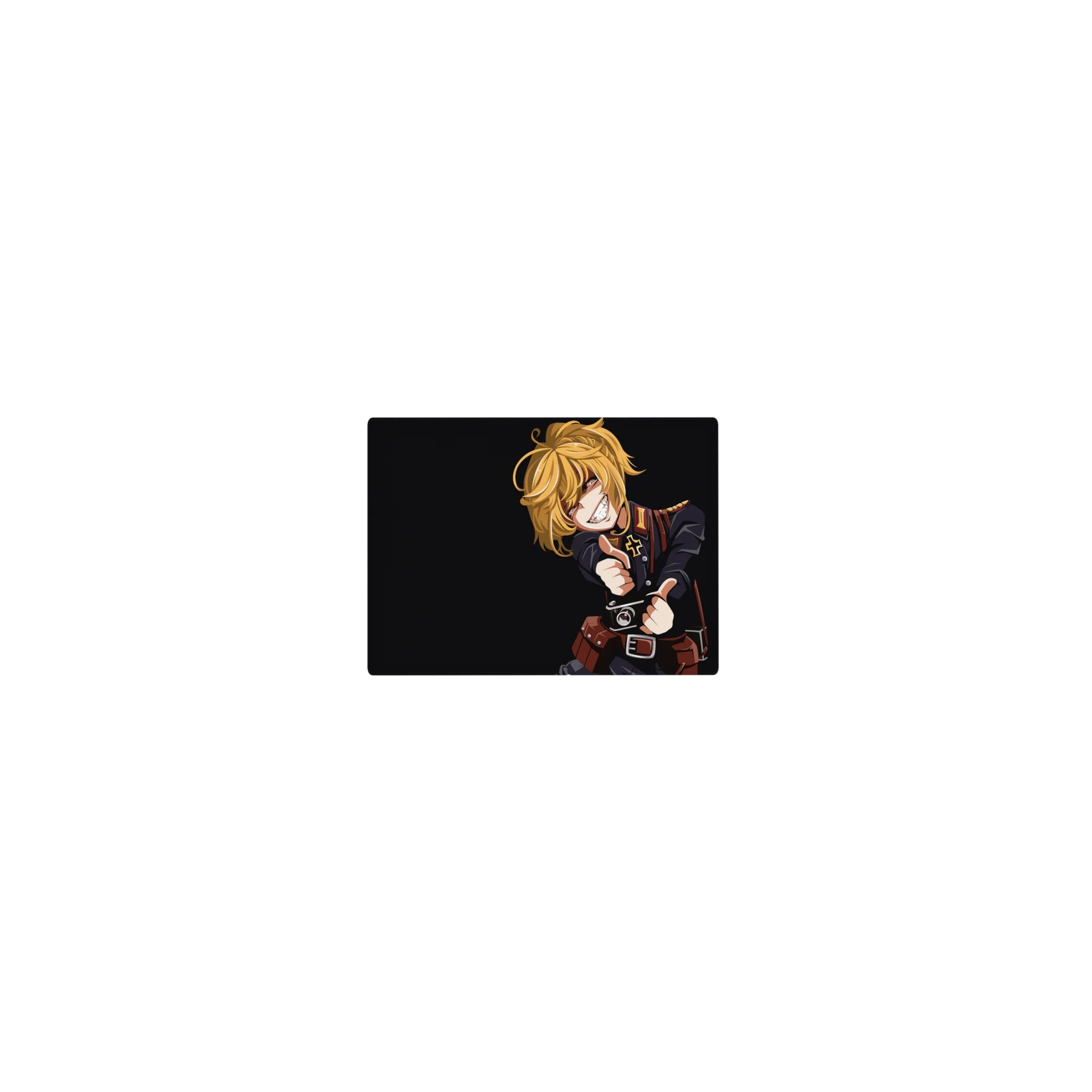 Classic anime girl mouse pad 14x10 inches with uniformed blond character on deep black background, crisp details.