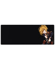32x12 inches anime girl mouse pad with uniformed blonde character on deep black background, crisp details.