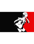 Futaba Sakura anime mouse pad 40x20 inches, Persona 5 theme, cyberpunk design with red and black background.