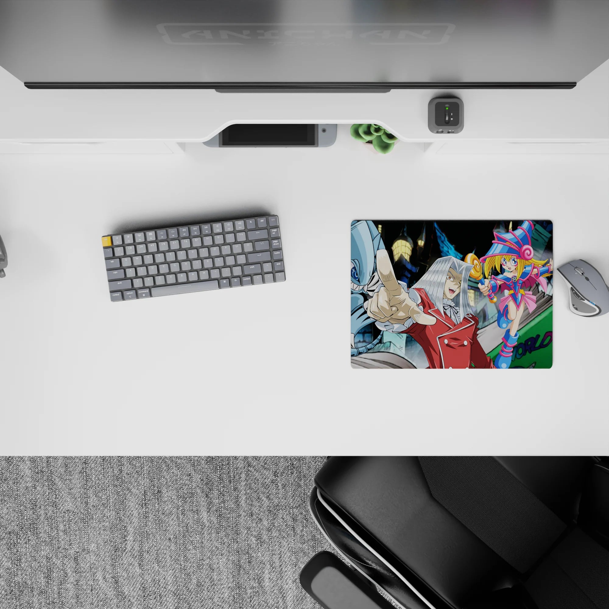 Neon cyber palette anime mouse pad 14x10 inches in cool blues, hot magentas, and glossy black tones.