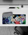 Neon city duel vibe mouse pad 28x12 inches in cool blues, hot magentas, and glossy black tones.